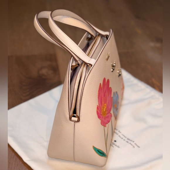 Kate Spade RARE leather hand bag, ivory with flowers and stitching - Picture 2 of 9